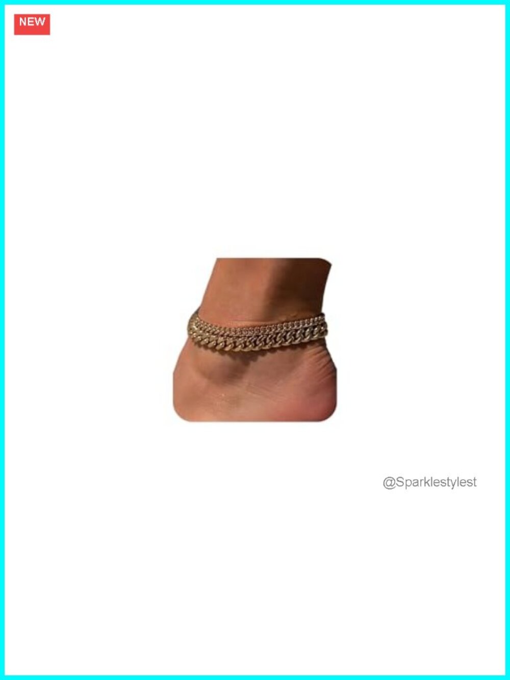 Tewiky Chunky Layered Waterproof Adjustable Cuban Chain Anklet for Women